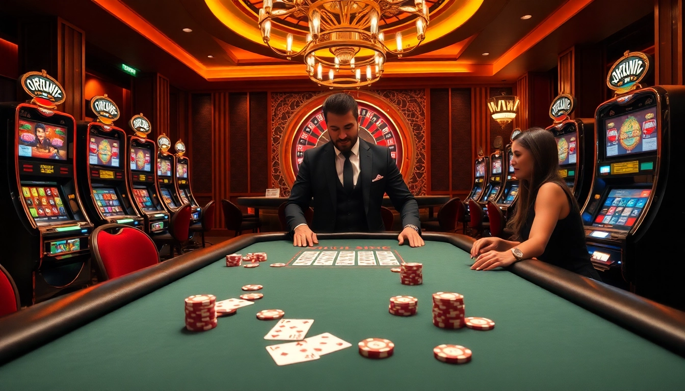 Experience thrilling moments at okwin with a vibrant casino atmosphere featuring poker and slot machines.