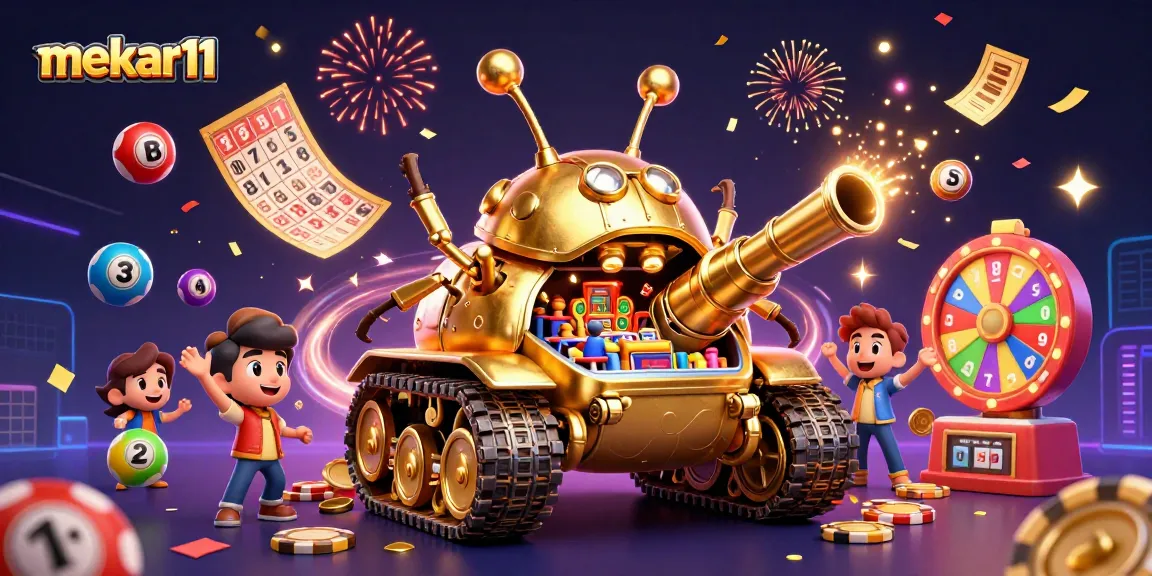 Mekar11 showcases a dynamic casino experience with vibrant lottery elements and festive visuals.