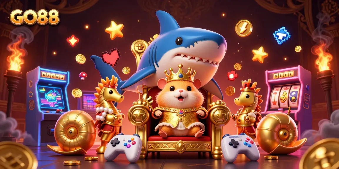 Experience GO88's vibrant casino action featuring a golden hamster king and game elements!