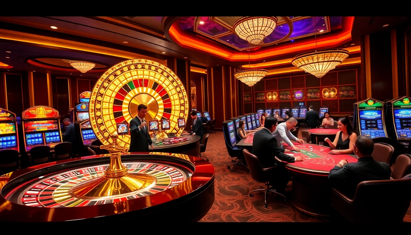 Exciting scene depicting gaming action on Trang Chủ Go8, showcasing a luxurious casino environment.