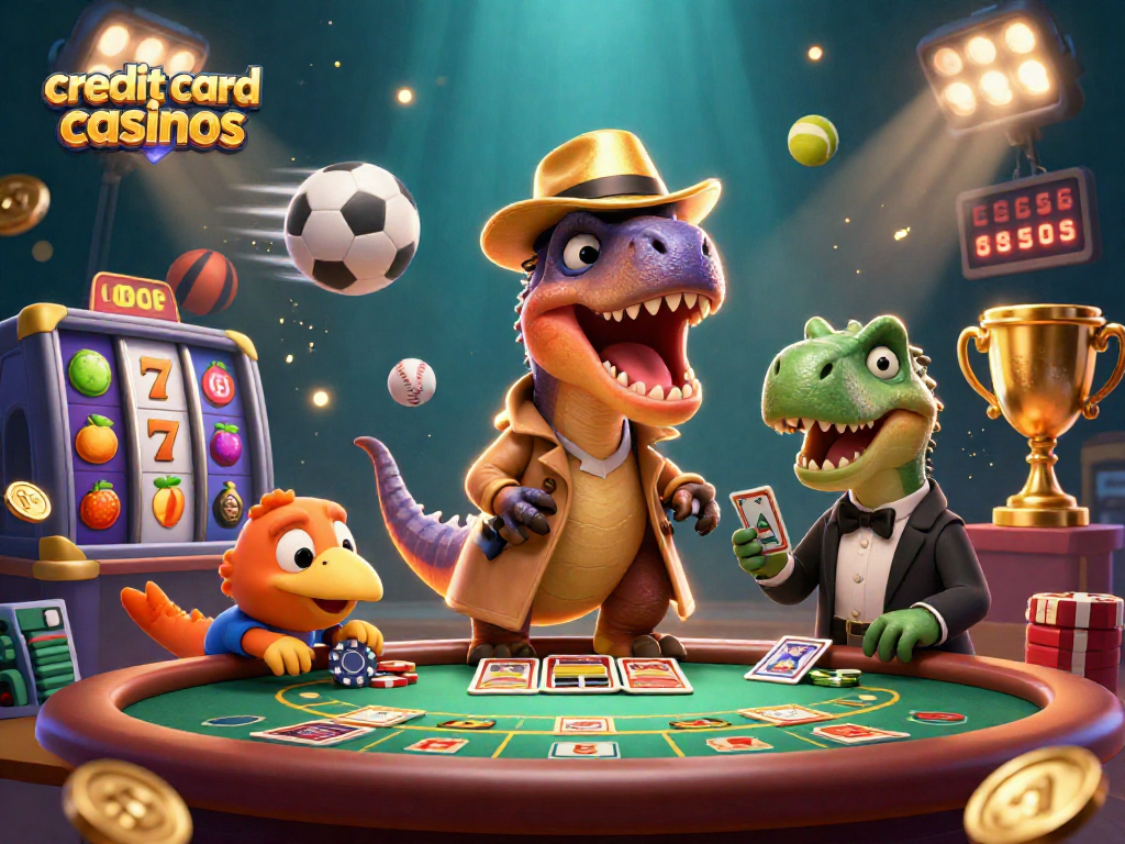 Experience the excitement of credit card casinos with a lively 3D illustration of gaming scenes!