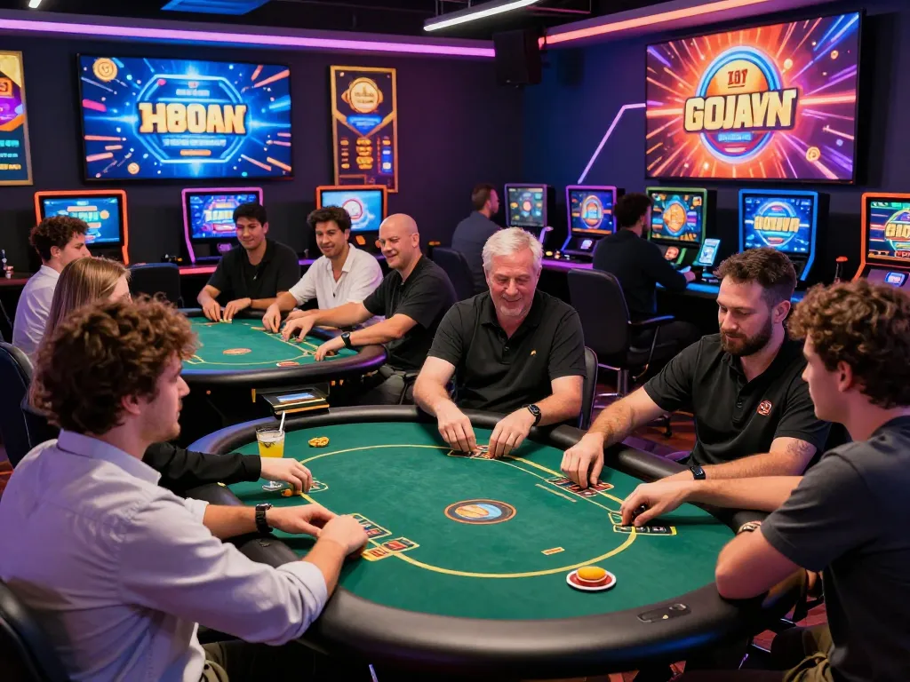 Exciting scene of players enjoying games at 23win online casino, showcasing vibrant atmosphere and digital engagement.