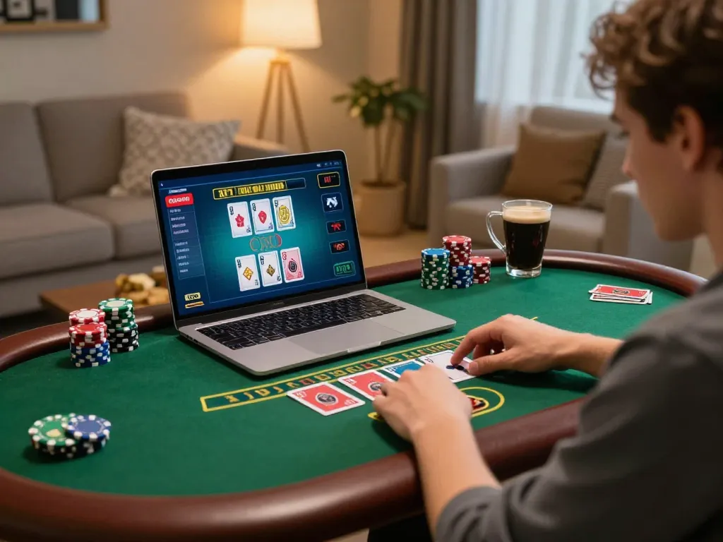 Player using F168 online blackjack app during strategic gaming session at home