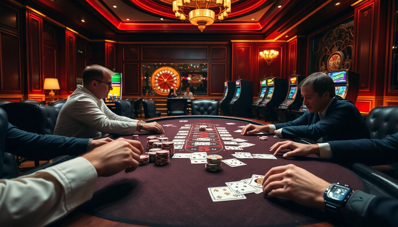 Momennya intens dalam permainan poker yang berfokus pada IDN poker, menampilkan kartu, chip, dan pemain dalam suasana mewah.