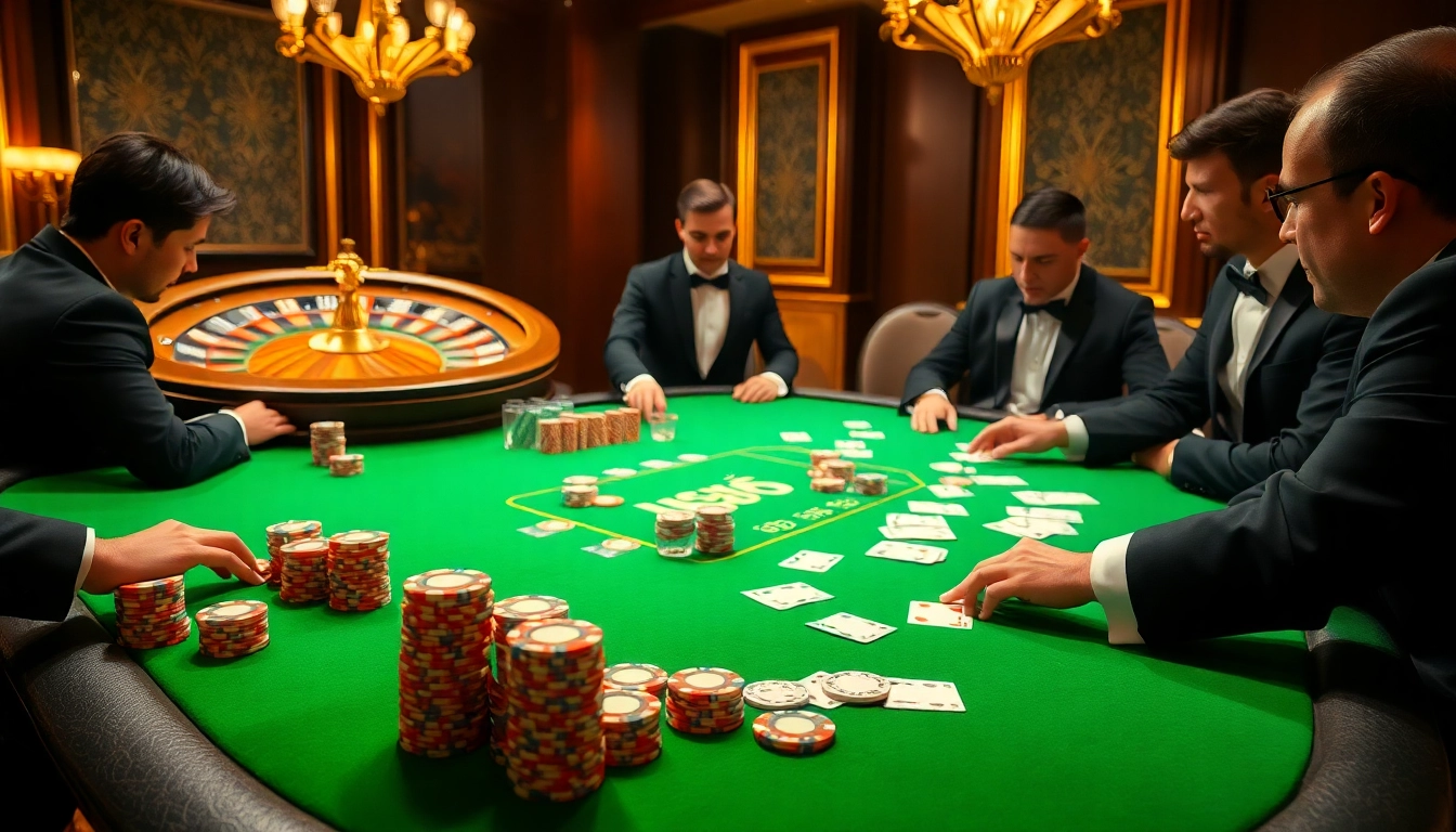 DH88 players engaging in high-stakes poker at a luxurious casino table.