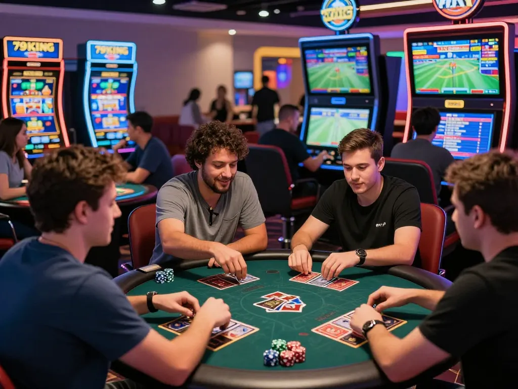 Players enjoying vibrant gaming experiences at 79kingg.us, showcasing casino and sports betting excitement.