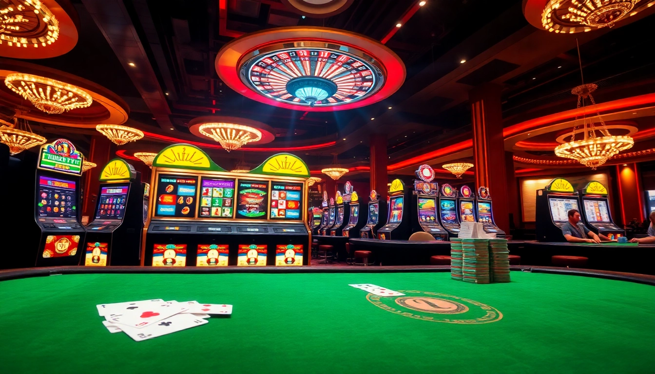 Excited gamblers playing a vibrant pragmatic slot machine in a luxurious casino.