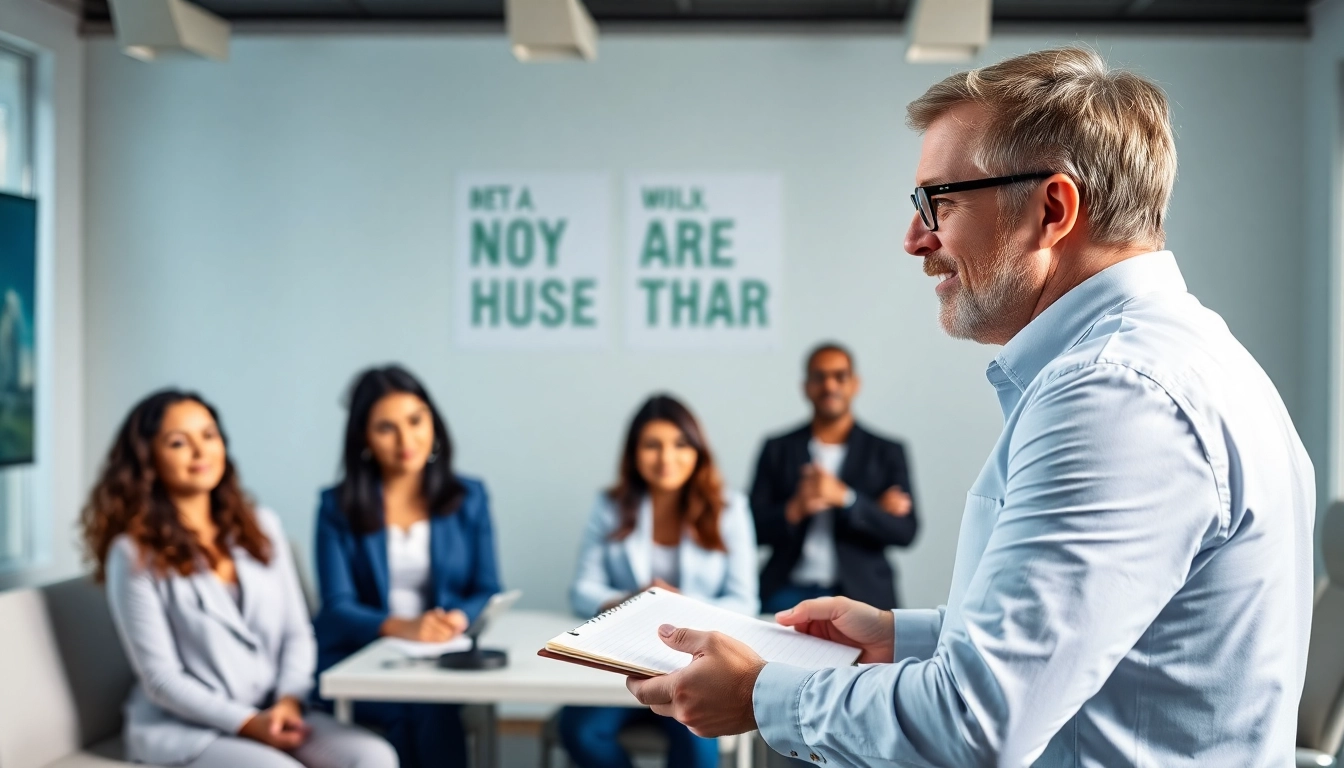 Public Speaking Coach guiding aspiring speakers in an engaging workshop setting.