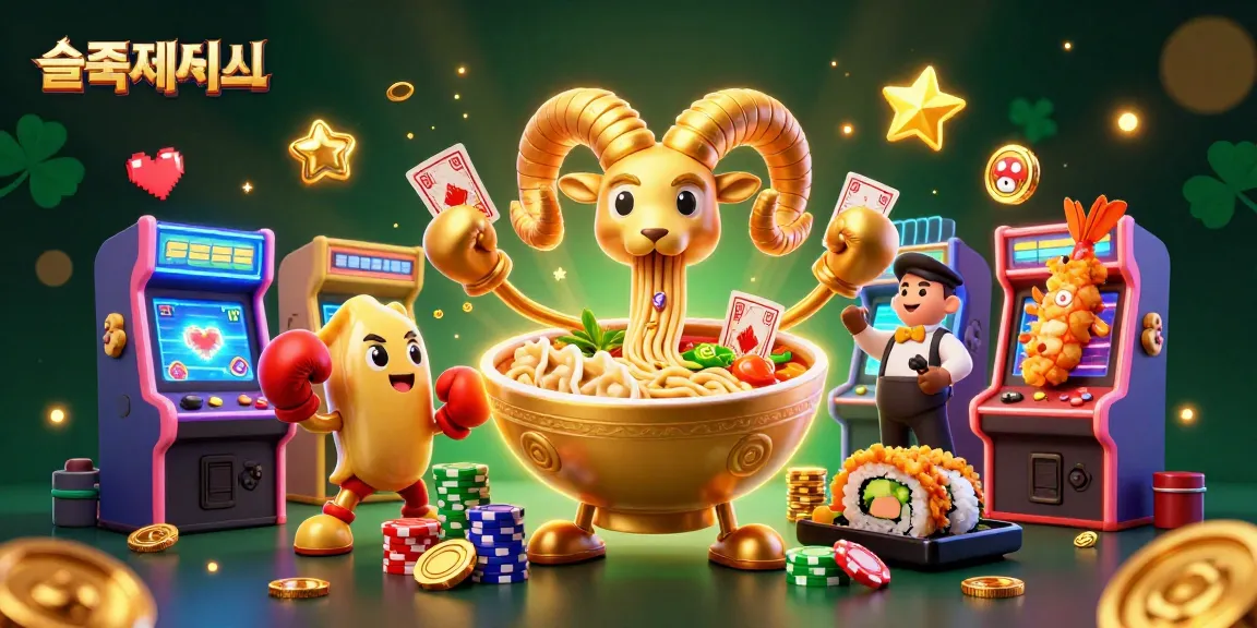슬롯사이트에서 화려한 슬롯 게임을 즐기는 모습의 3D 일러스트레이션