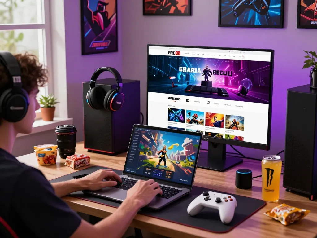 Player enjoying mantra88 gaming experience in a vibrant workspace.