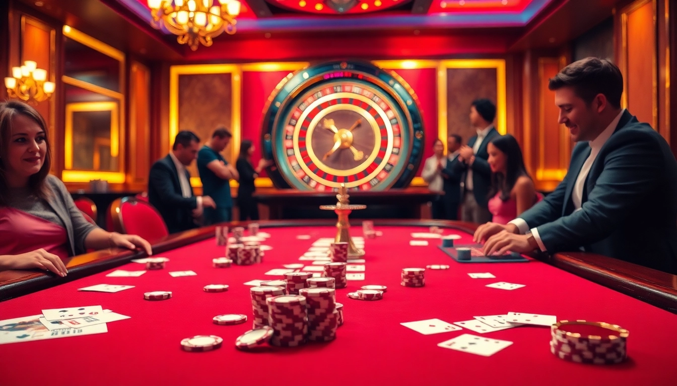 Players strategize their bets at a luxurious poker table with gilajp branding visible, enhancing gambling excitement.
