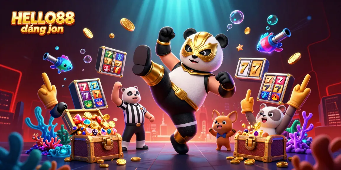 Experience thrilling HELLO88 đăng nhập action with vibrant casino gameplay in an exciting 3D illustration.