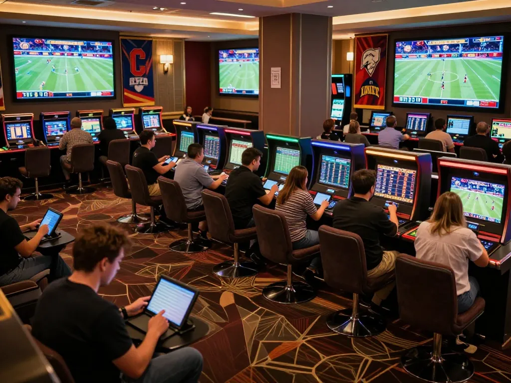 Enjoying real-time odds updates while placing bets on link vào bongdalu in a lively sports betting lounge.