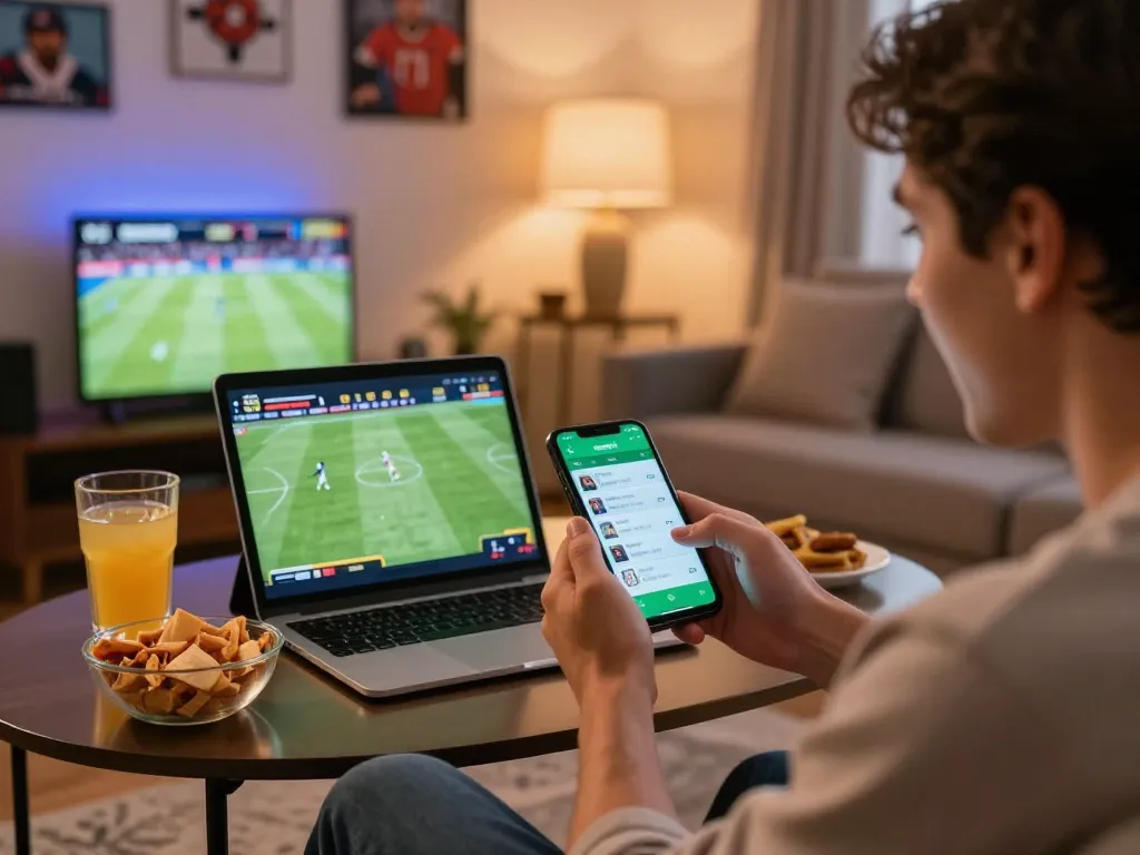 Person engaging in sports betting on smartphone while enjoying a game, embodying the thrilling action of 88i betting