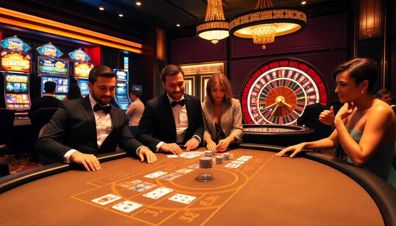 Players enjoying high-stakes poker at a luxurious casino, inspired by https://789pa.in.net/.