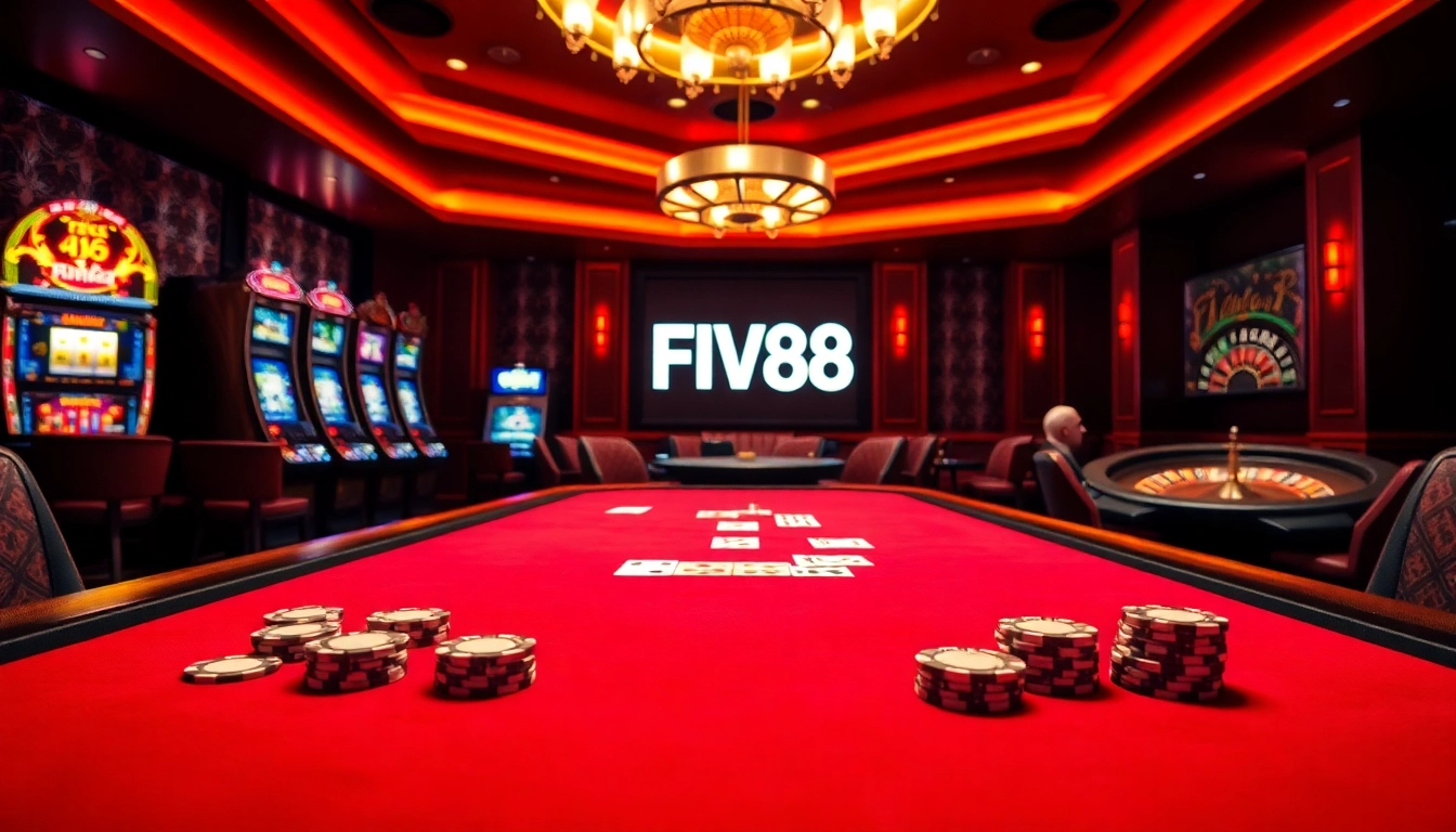 Experience thrilling poker action at FIVE88 casino with vibrant gaming tables and excitement.