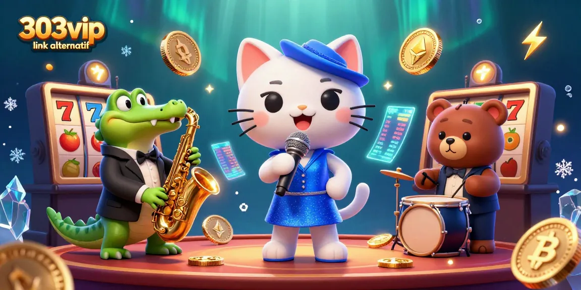 Engage with the lively scene showcasing 303vip link alternatif featuring vibrant characters and animated gambling elements.