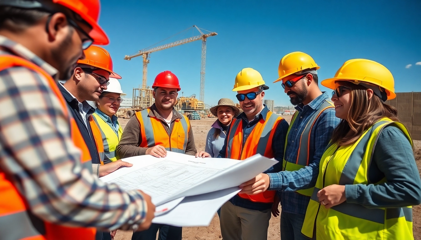 Collaborative construction workers representing the construction association Colorado at a vibrant site.