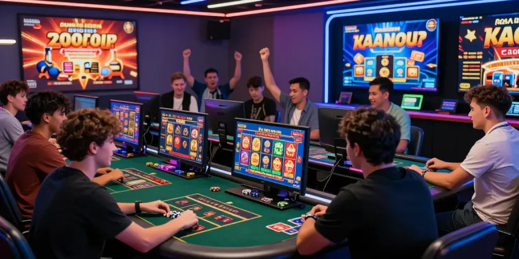 Online casino gaming with diverse players enjoying rokok88 alternatif in a vibrant digital setting.