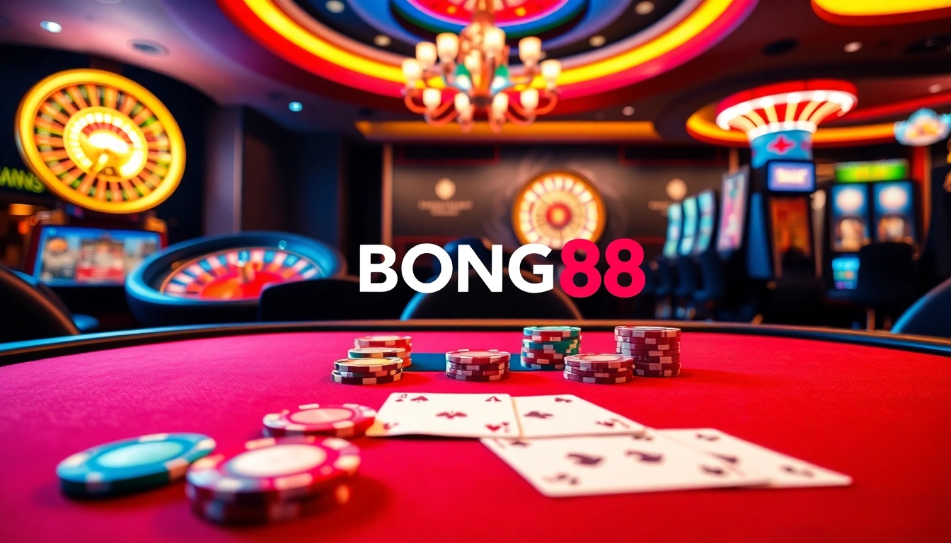 Experience thrilling gaming action at https://bong88.casa/ with vibrant poker tables and slot machines.