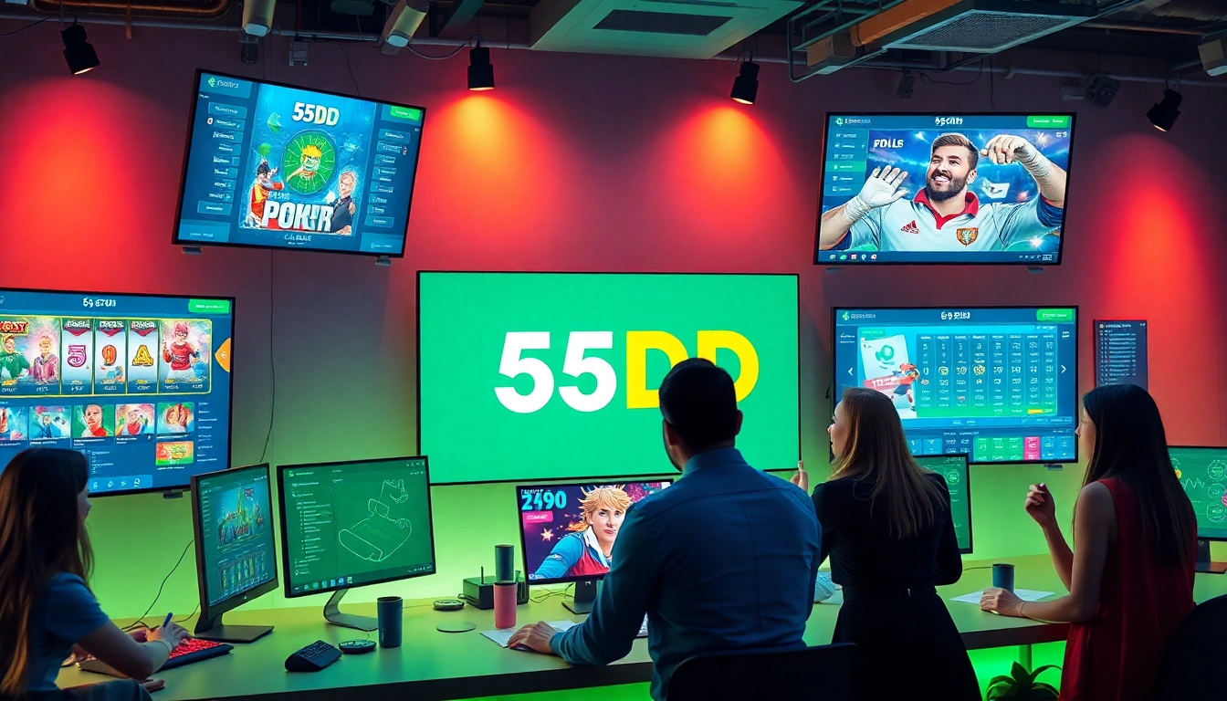 Engaging online betting scene showcasing 55DD platform with diverse players and modern interface.