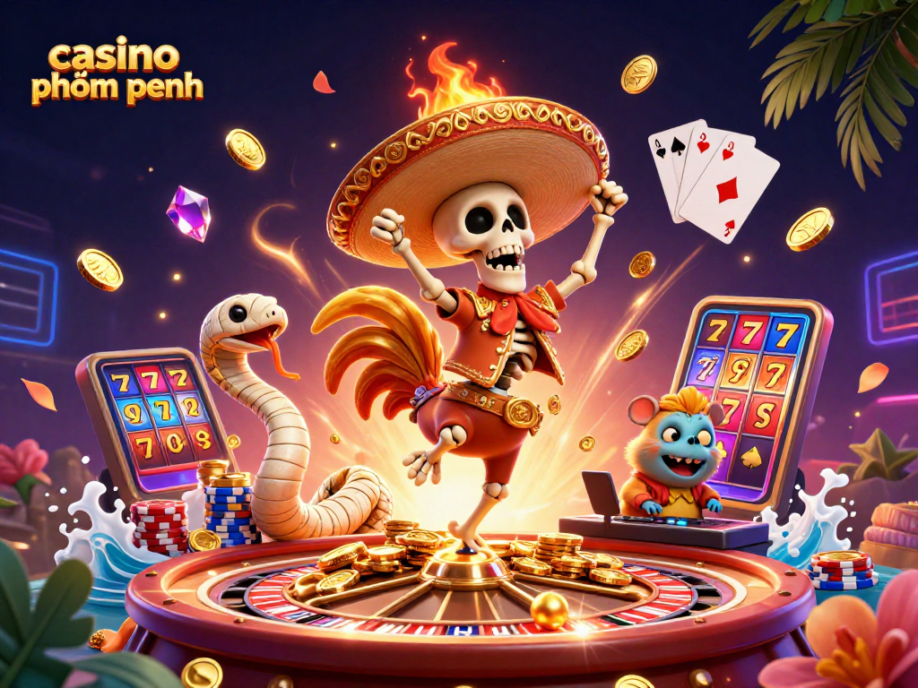 Experience thrilling wins at casino phnom penh with vibrant gaming characters and dynamic casino elements.