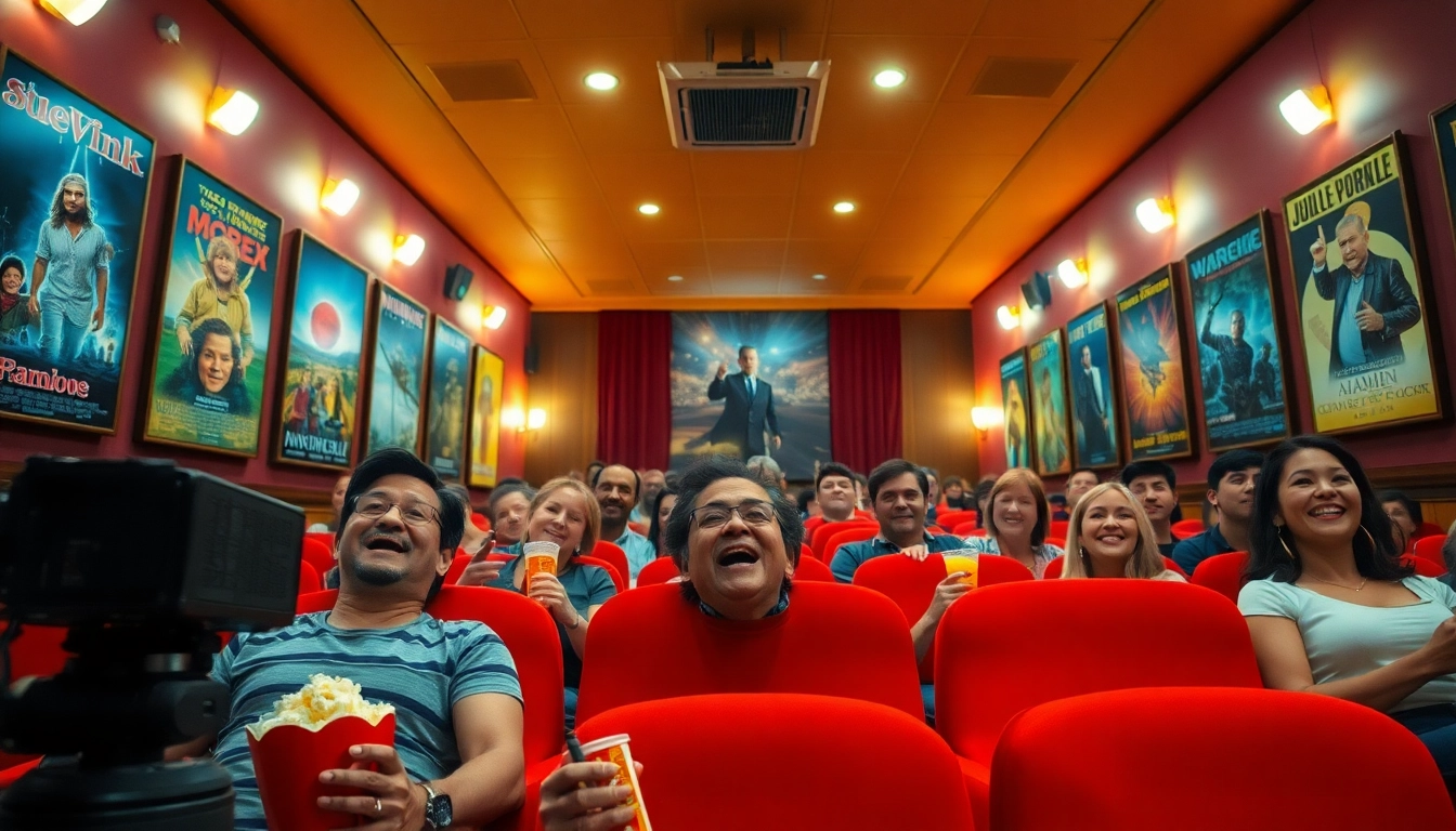 Enjoying a movie in a lively cinema showcasing ดูหนัง experience with vibrant decor.
