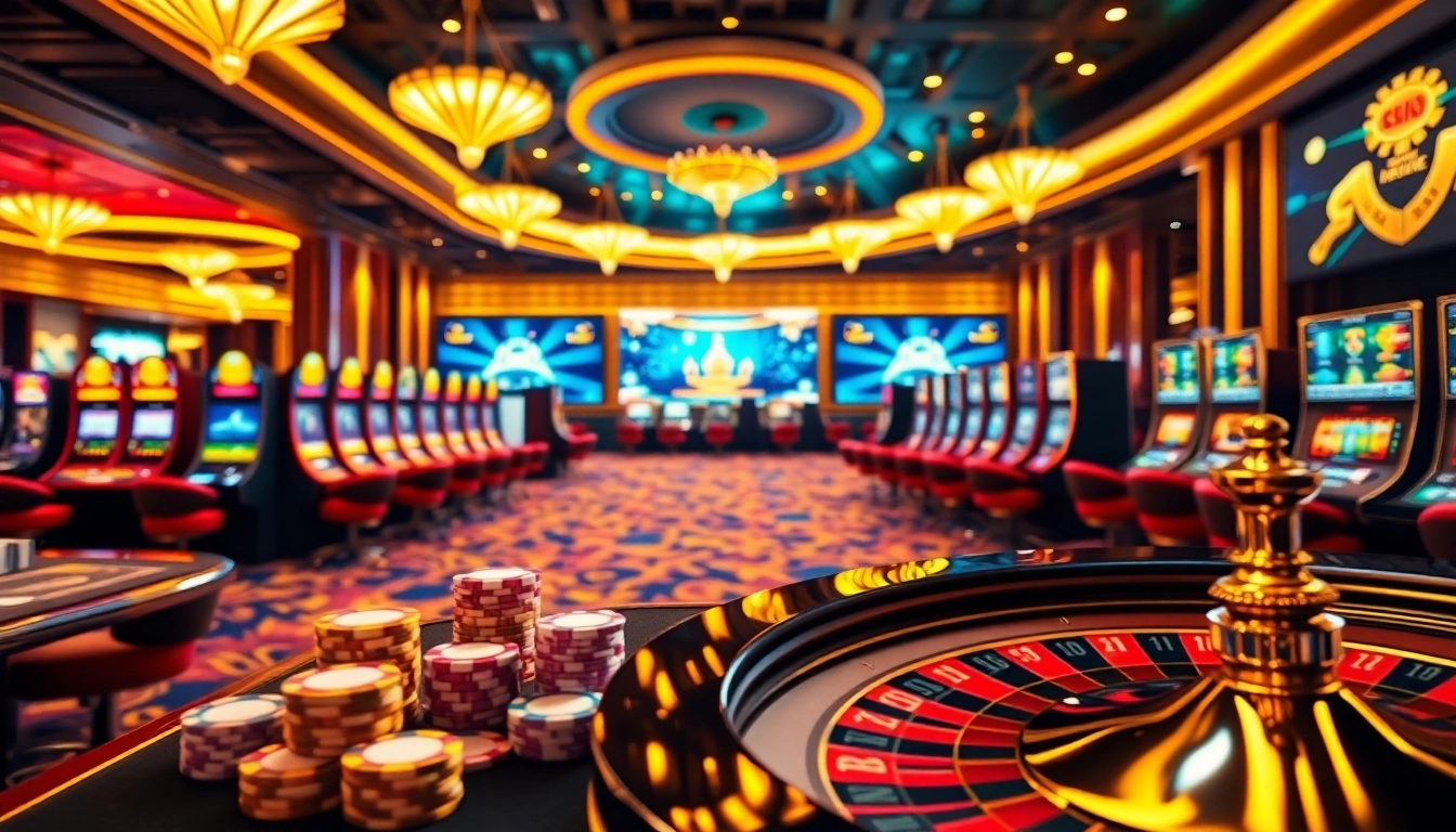 Expérience de casino en ligne engageante avec des tables vibrantes, des machines à sous et des interfaces en ligne.