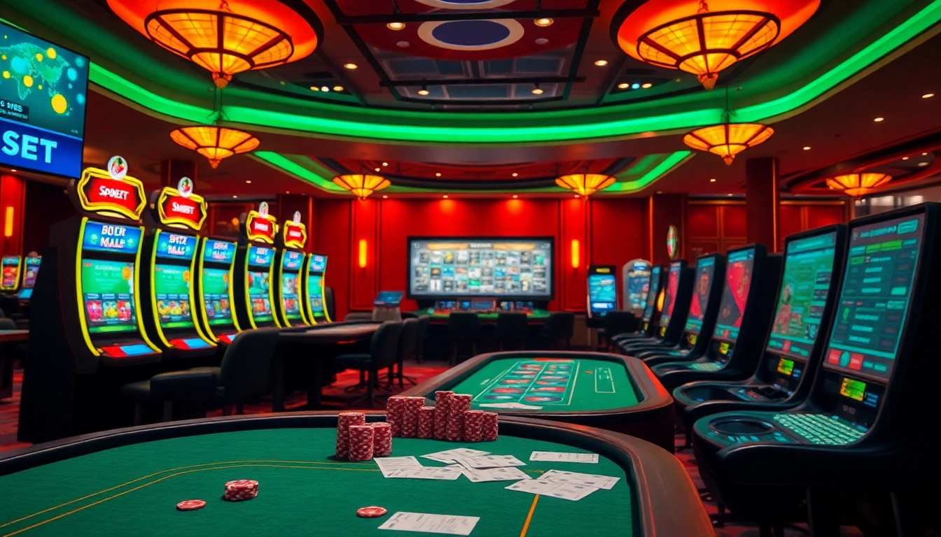 A luxurious online casino gaming scene showcasing the excitement of SOIBET with vibrant graphics and professional betting tables.