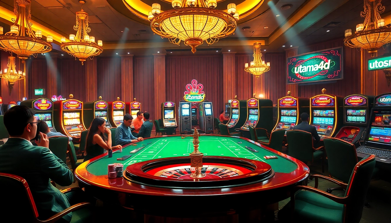 Rasakan kegembiraan permainan yang tiada duanya di kasino Utama4D, menampilkan roda roulette dan meja poker yang penuh warna.