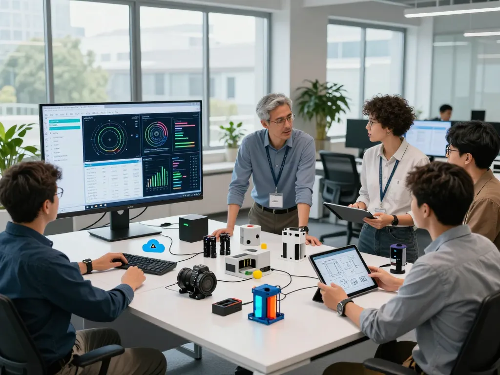 Siemens engineers collaborate on innovative automation project in a modern workspace.