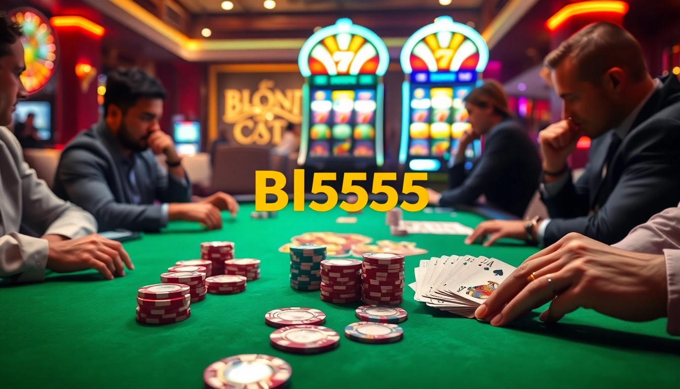 Experience the thrill of Bl555 with vibrant poker gameplay and dazzling slot machines.