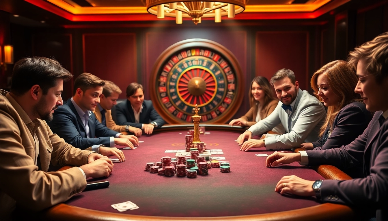 Experience high-stakes poker excitement at hitclub0.com with vibrant casino visuals, players, and chips.