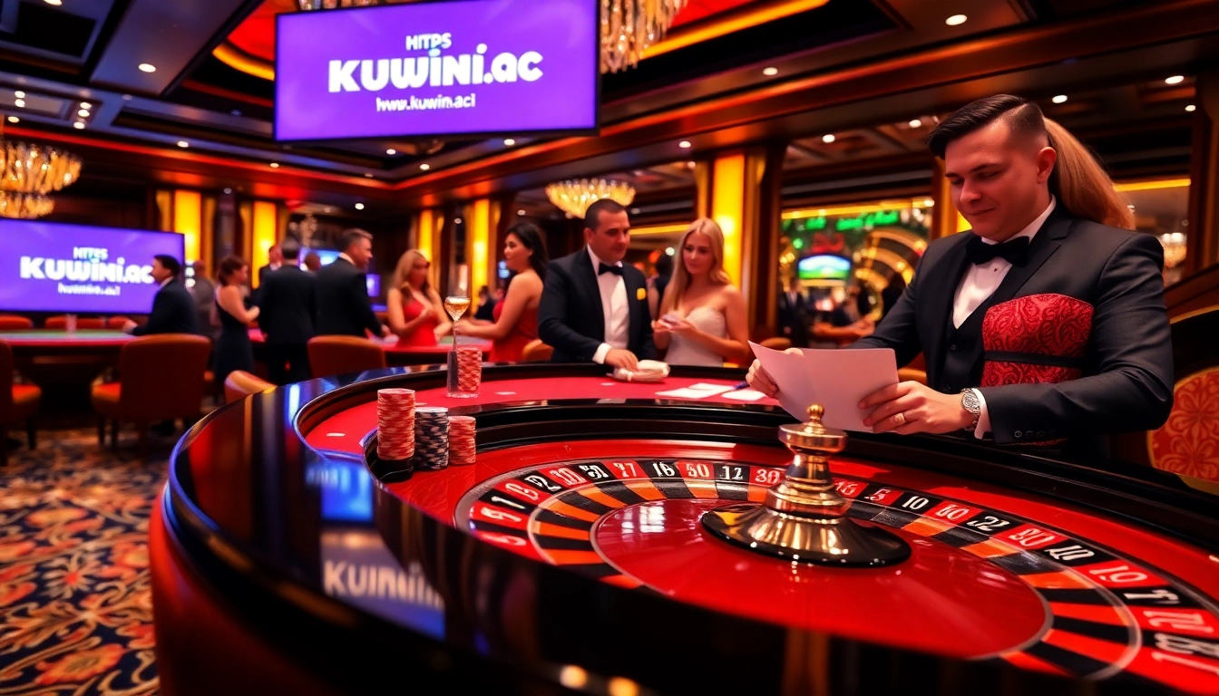 Engaging players at a casino table with luxurious ambiance, showcasing https://kuwin.ac/ and betting excitement.