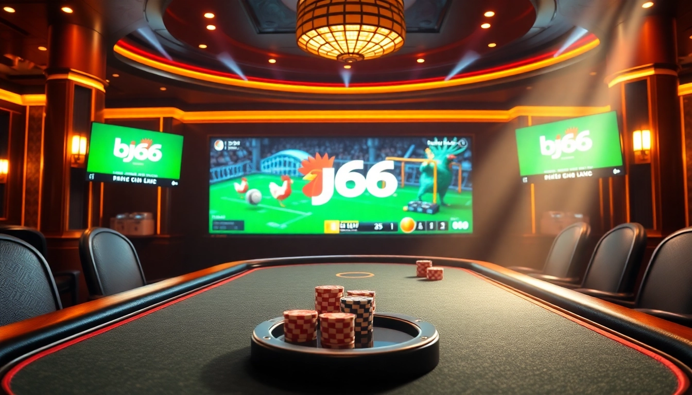 Engaging bj66 đá gà betting scene featuring intense gameplay and vibrant casino elements.