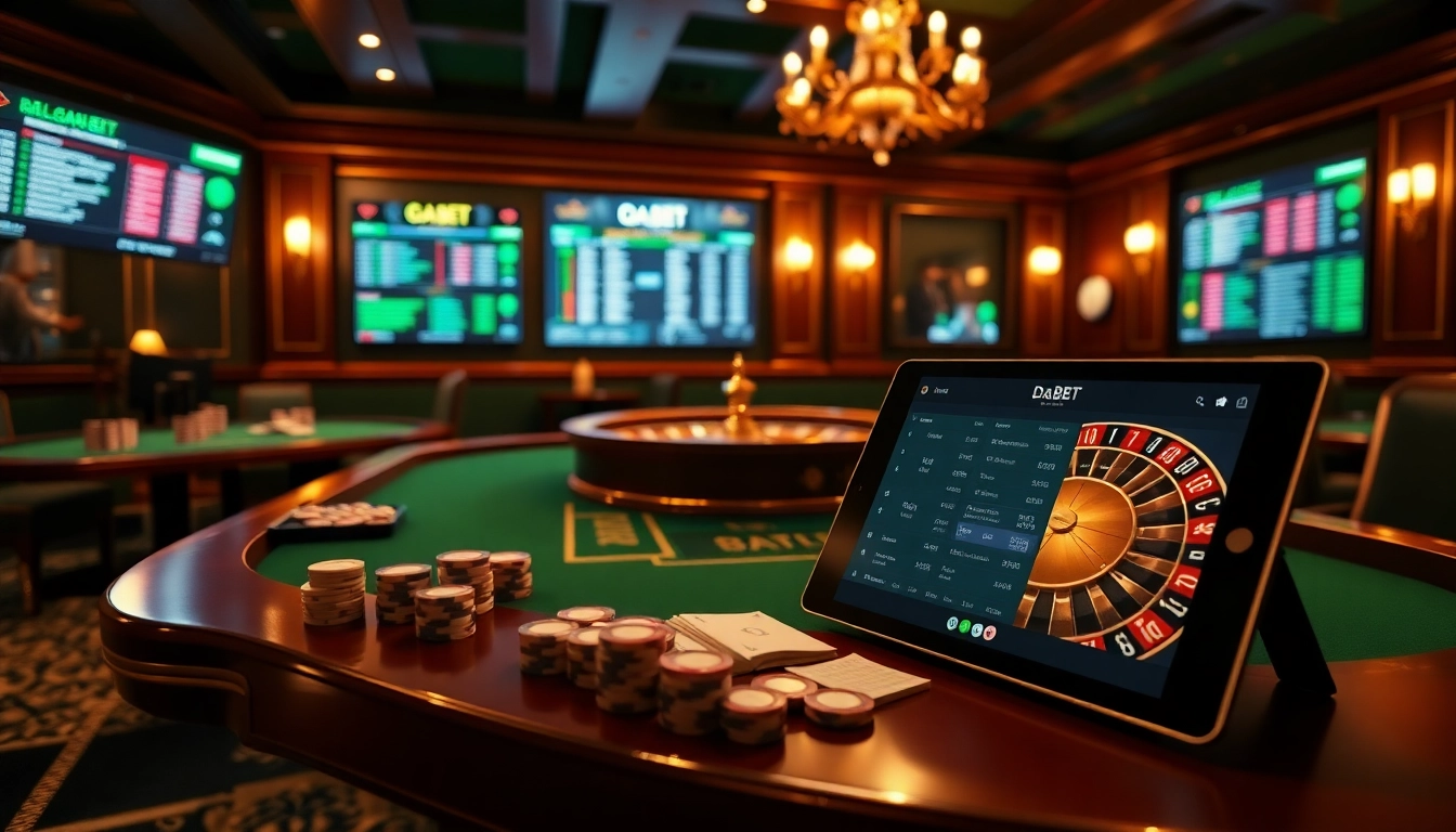 Experience the da88 bet platform with vibrant casino elements like roulette and poker.