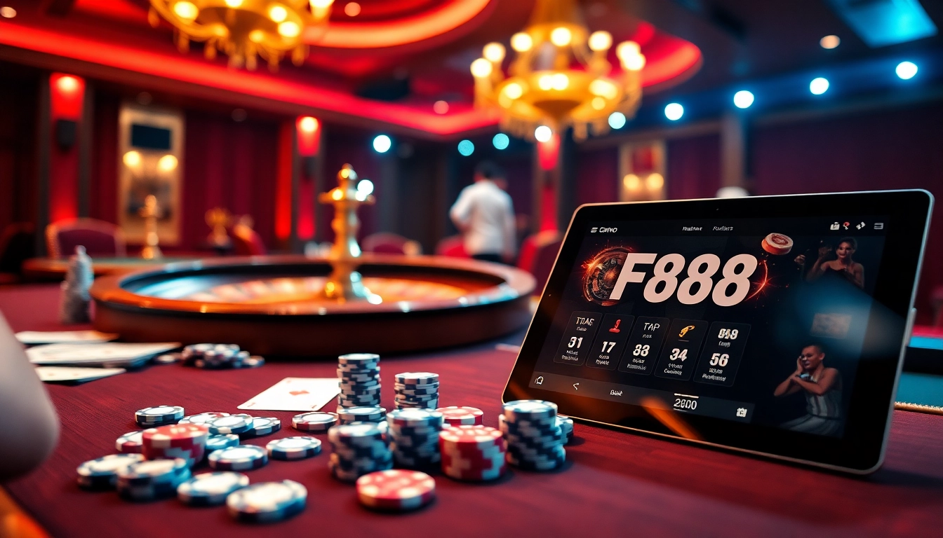 Engaging casino scene featuring Nhà cái Fc88 poker table and exciting gaming elements.