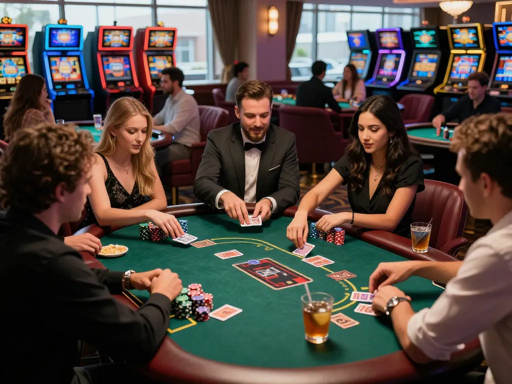 Friends enjoying a lively poker game at https://lucky88.tips/ casino, capturing excitement and camaraderie.