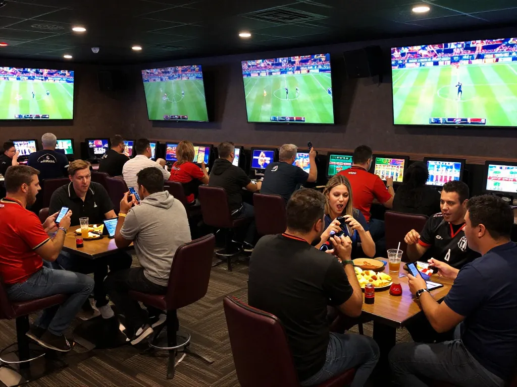 Betting excitement at sbobet sports lounge with fans placing bets on games