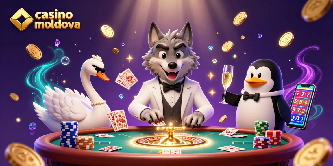 Joacă la casino online Moldova cu o prezentare 3D a unui lup elegant și personaje captivante.