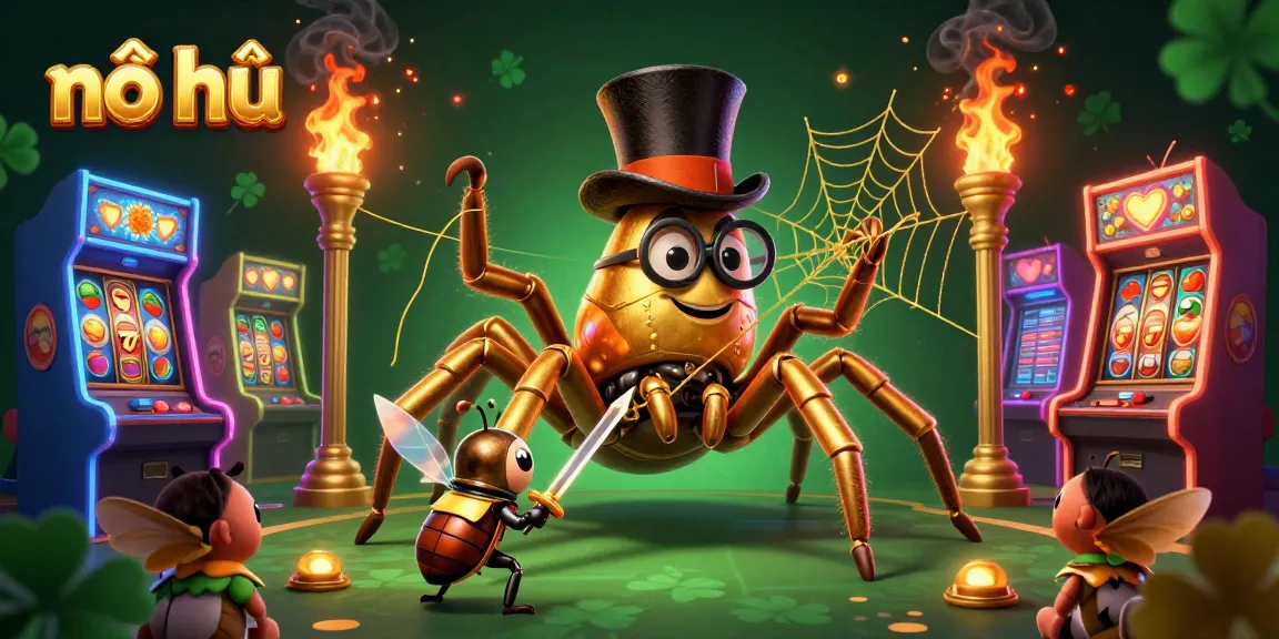Spin the nổ hũ slots and join the quest with vibrant characters in a colorful casino setting.