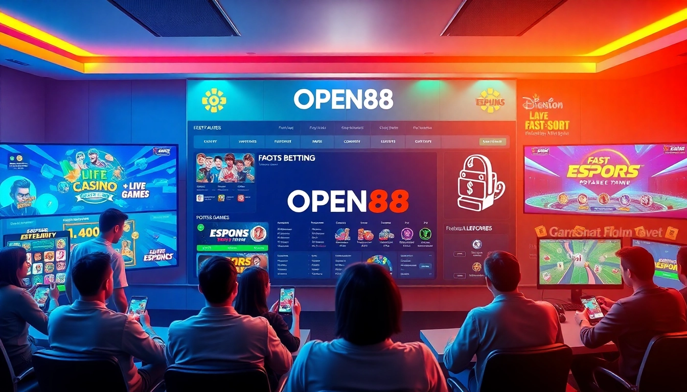 OPEN88 online gaming platform interface showcasing casino, sports, and esports features.