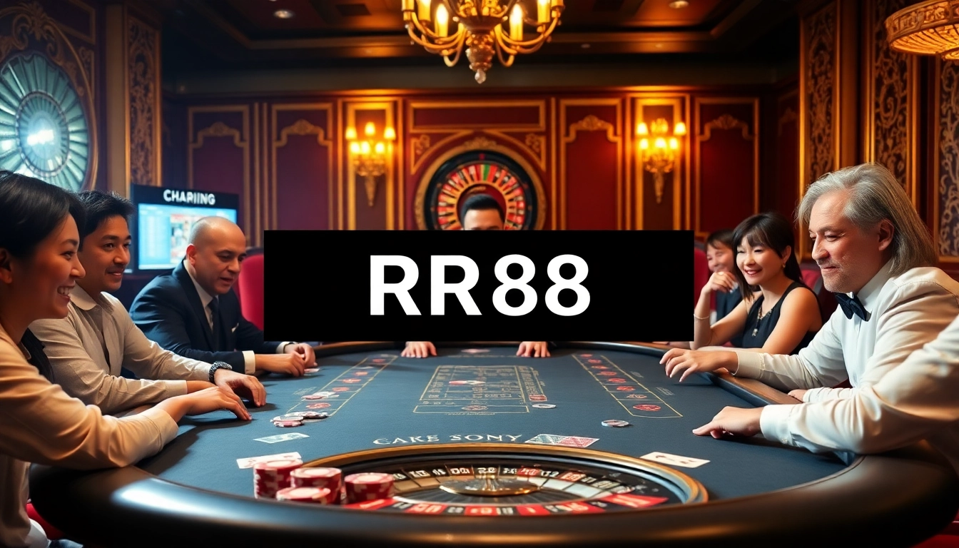 Players enjoying an exciting poker game at RR88 casino with vibrant poker chips and cards.