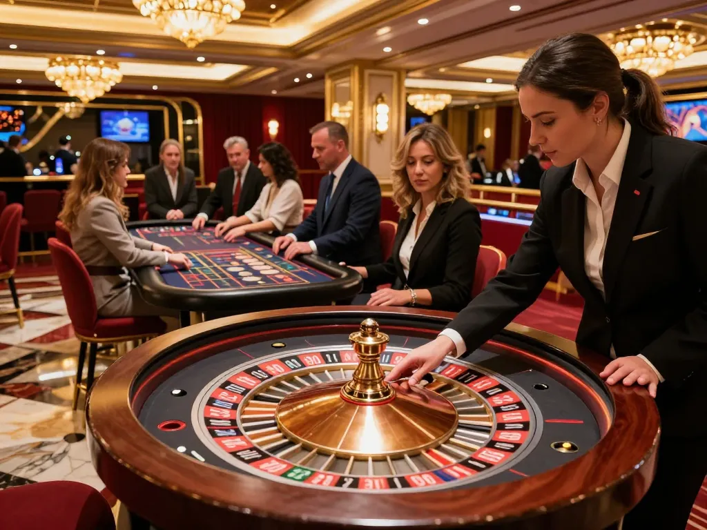 SIN88 players engaging in a classic roulette game with vibrant decor and warm lighting.