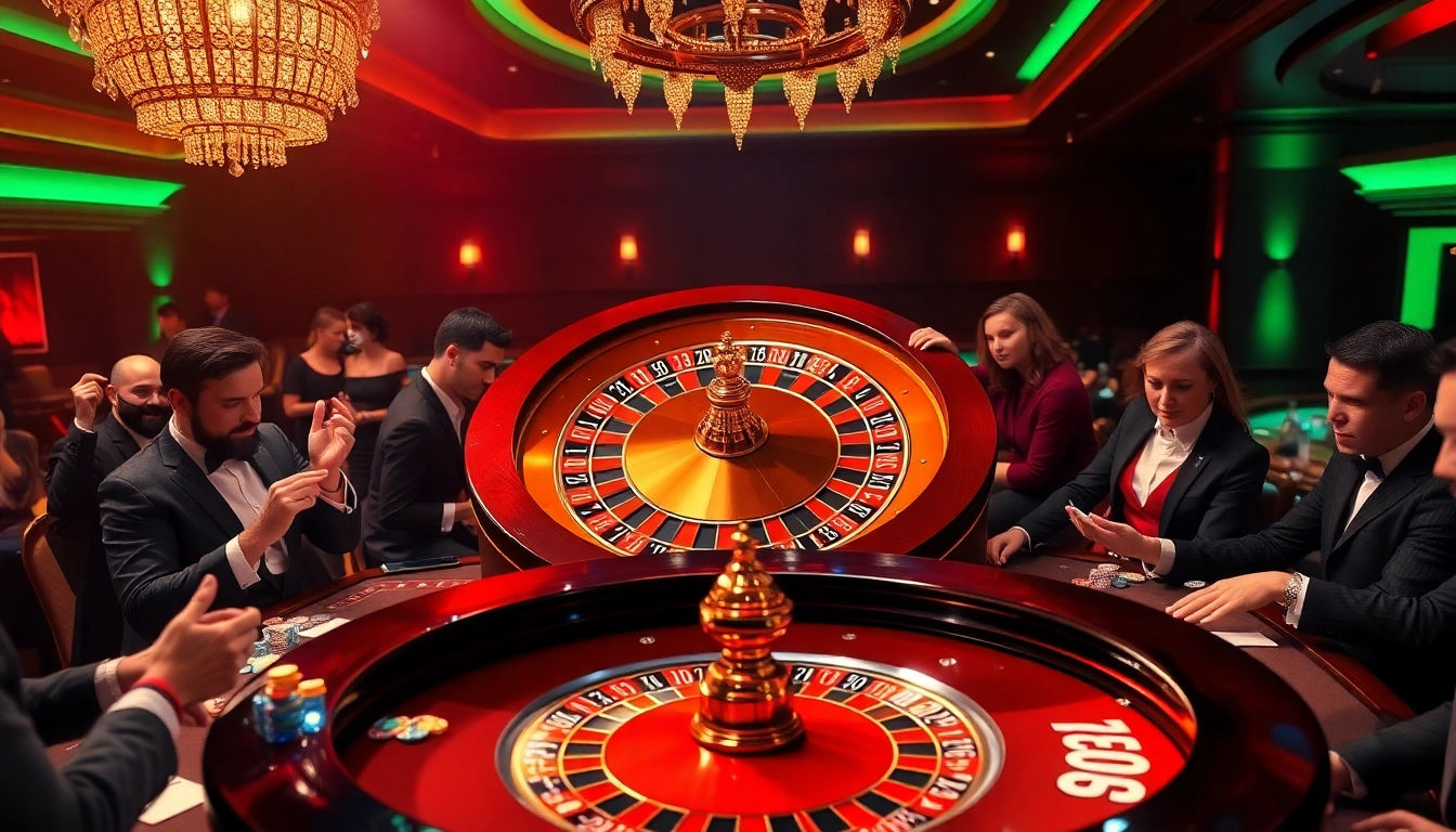 Experience the thrill of roulette with link thabet, showcasing excited players and a vibrant casino atmosphere.