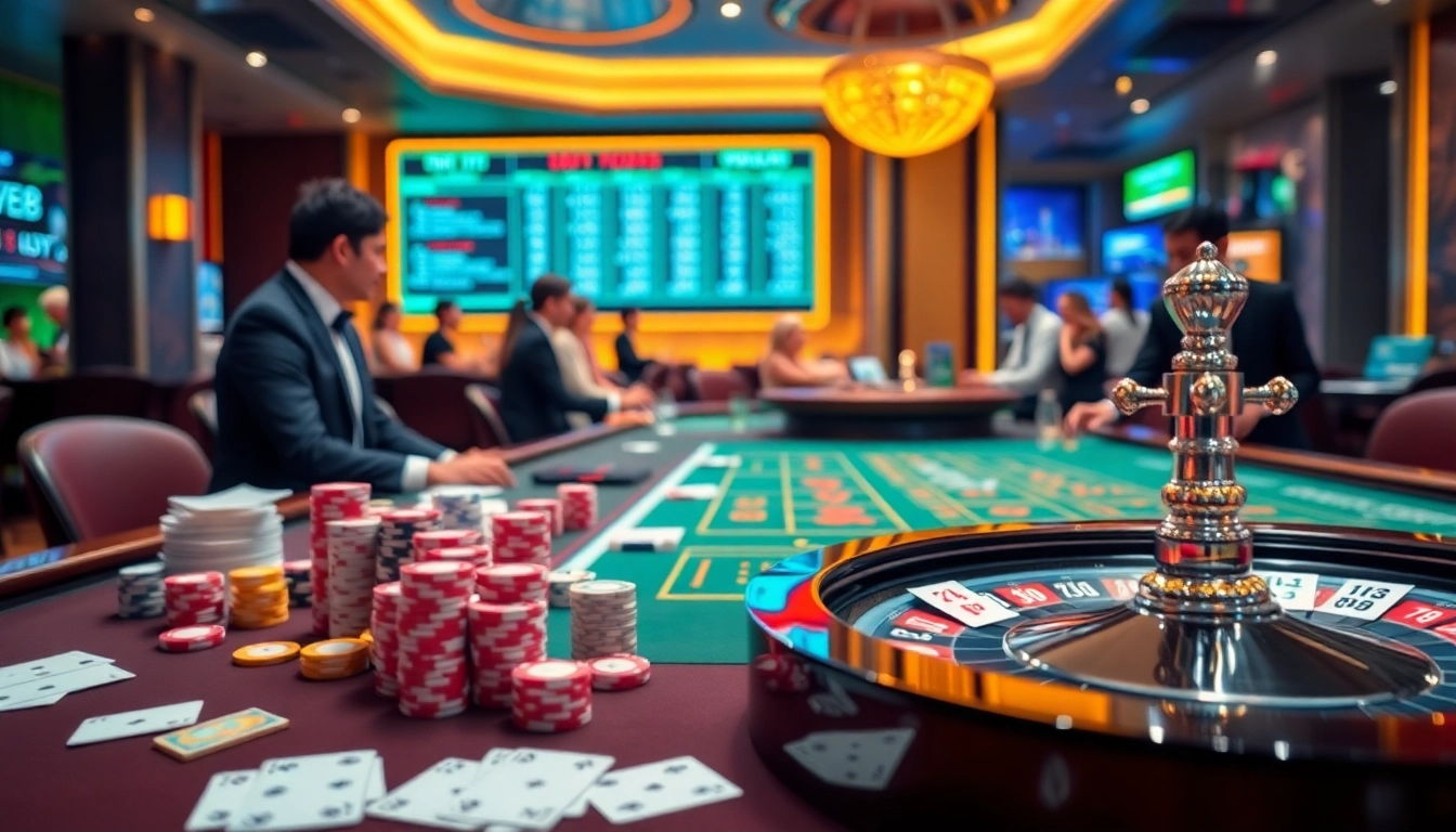 Experience winning at FIVE88 with players enjoying poker, roulette, and vibrant casino ambiance.