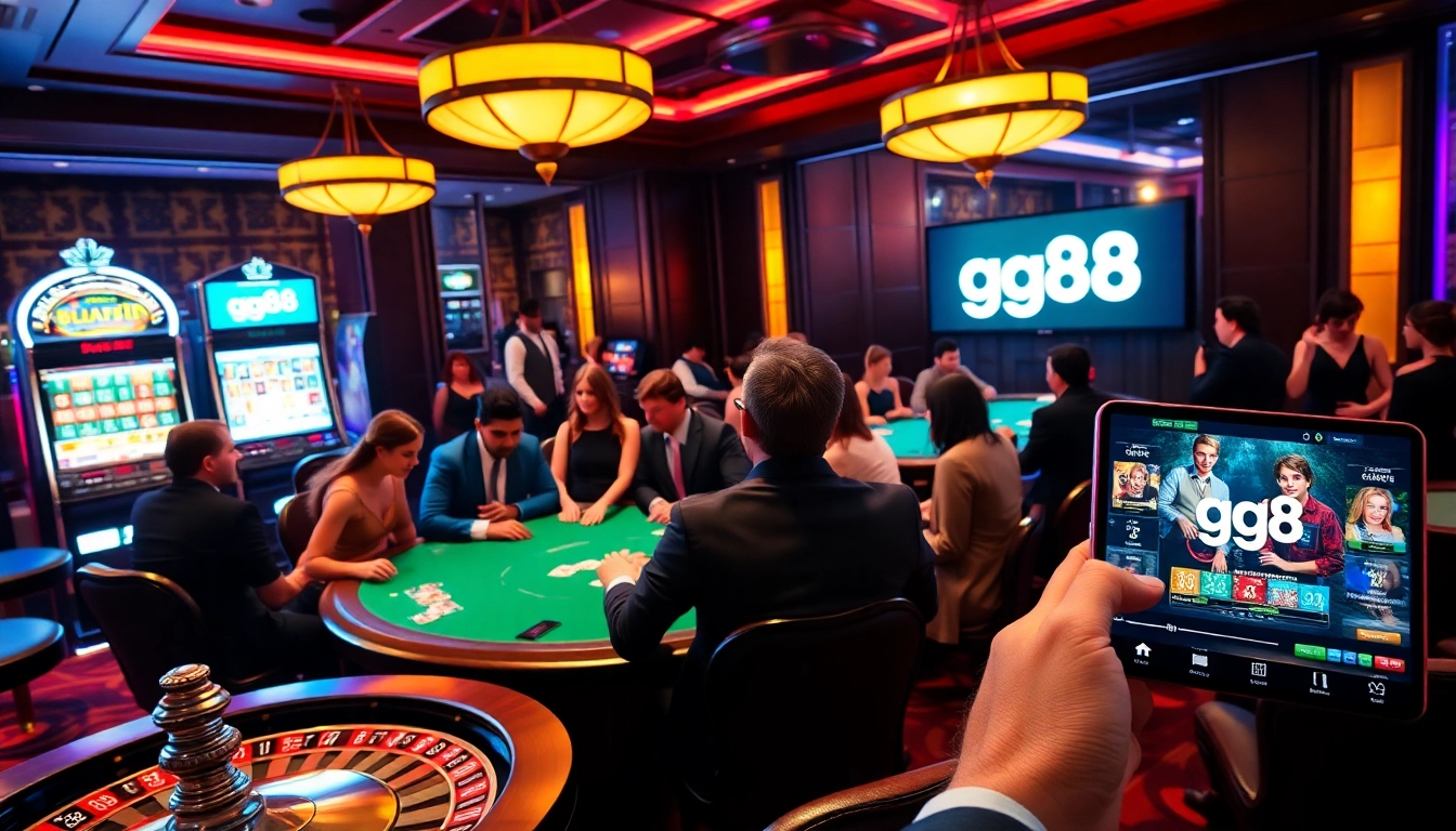 Excited players engaging in a thrilling poker game at a GG88 casino table.