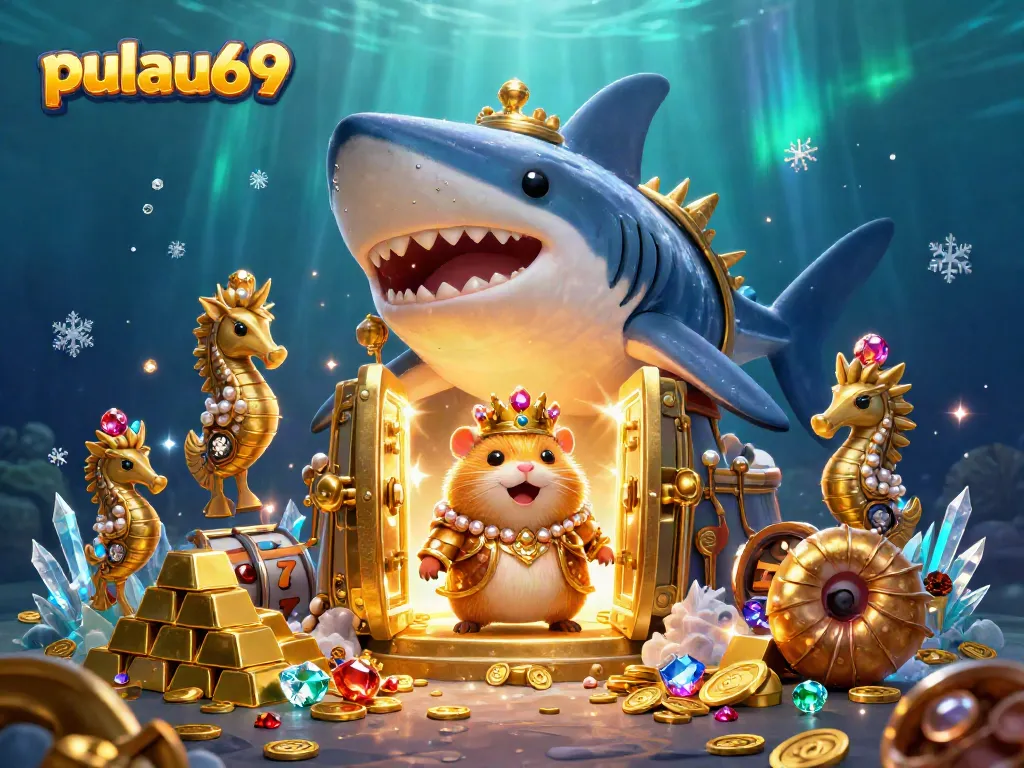 Pulau69 offers a unique casino adventure featuring a golden hamster king among riches and slot elements.