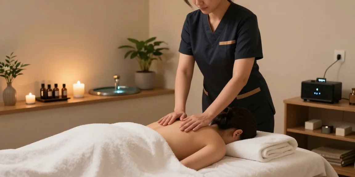 분당스웨디시 전문 스파에서 편안한 분위기 속에서 마사지 준비하는 모습
