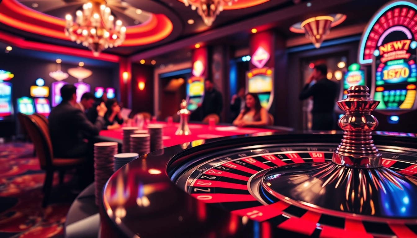 Players enjoying a game at a new77 slot machine in a luxurious casino atmosphere.
